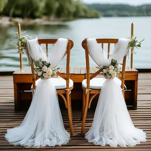2/8pcs-Chair back decoration gauze, Party table and chair decoration covers,Drape fabric transparent church chair covers bulk for wedding party,, birthday party