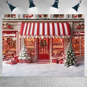 1pc of Christmas-Themed Fabric, Measuring 70.8 by 90.5 Inches, Featuring a Christmas Candy Shop Design, Made of Polyester, Suitable for Year-Round Indoor And Outdoor Decorations, Including Parties, Weddings, And Birthday Photo Opportunities.