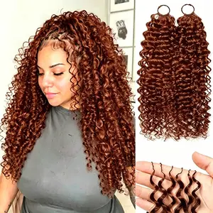 Kinky Curly Dark Ginger Orange Crochet Hair For Women Human Hair Pre-looped Beach Curl Crochet Braids Hair Deep Wave Braiding Hair Extensions Reddish Brown Kinky Curly Human Hair Feather Crochet Hair