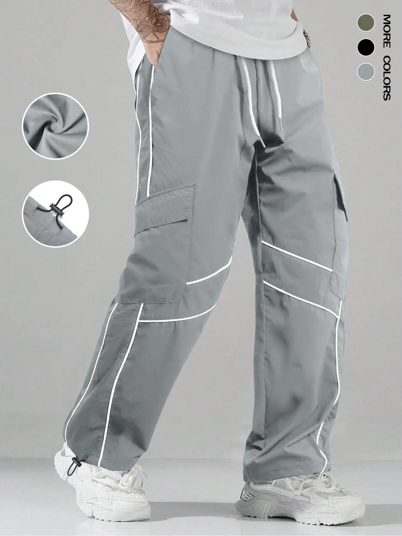 Men's Striped Print Drawstring Waist Pants, Casual Comfy Breathable Straight Leg Trousers for Outdoor Activities, Pants for Men, Men's Bottoms for All