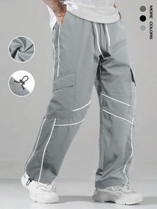 men's striped print drawstring waist pants, casual comfy breathable straight leg trousers for outdoor activities, pants for men, men's bottoms for all seasons, gymclothes, athleisure style