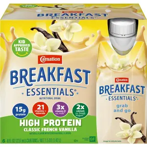 Carnation Breakfast Essentials High Protein Nutritional Drink Shakes, Classic French Vanilla Breakfast Shake, 8 fl oz, 6 Pack