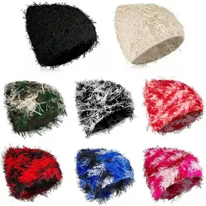 Thick Warm Stretchable Distressed Knitted Beanie Fuzzy Winter Hats Trendy Tassel Y2K Beanies Outdoor Ski Knit Skull Cap for Women Men