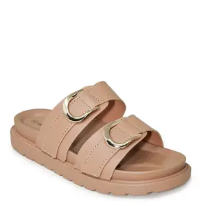 GINO-36 Double Buckle Stacked Flat Slides Sandals