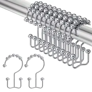 12pcs Rust-Resistant Shower Curtain Hooks: Metal Double Glide Rings for Smooth Curtain Movement, Corrosion-Resistant Material Ensures Long-Lasting Use in Humid Environments, Perfect for Bathroom Renovations, Hotel Updates, Bathroom Supplies