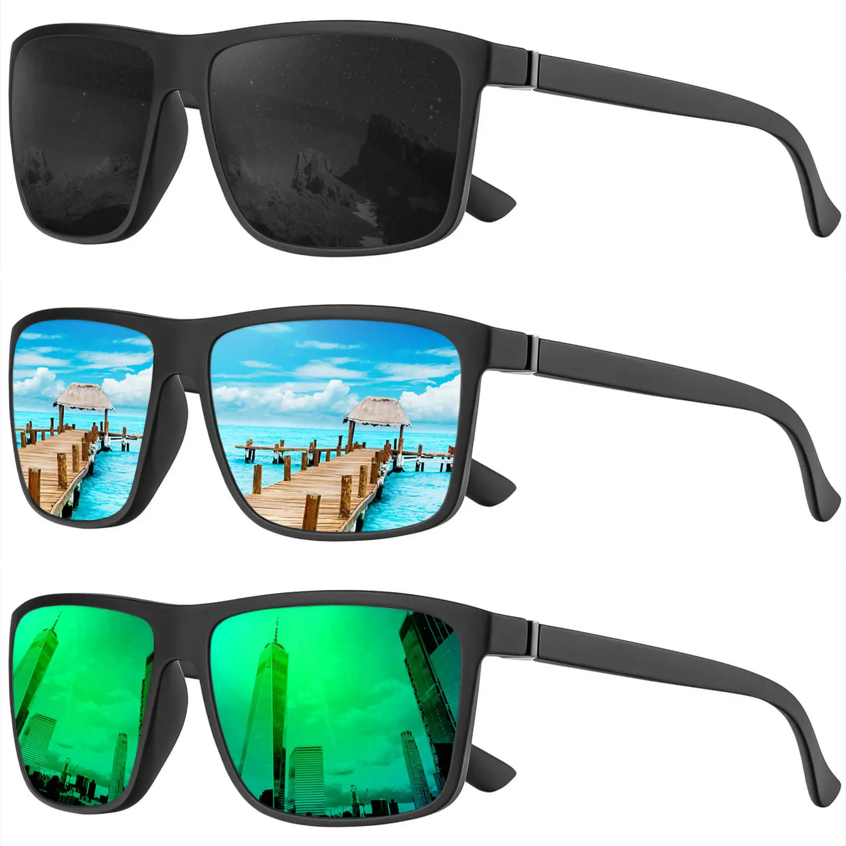 (3 Pack) Black/Ice Blue/Green