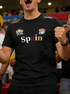 2026 Spain Football Short Sleeve Shirt, Fan Support Wear, Suitable for Match Gatherings, Daily Training, Spanish Flag Print