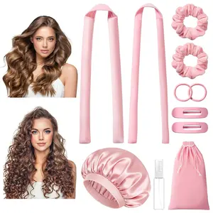 11pcs No Heat Overnight Curl Headband, 70" Soft Ribbon Wrap for Long Hair, Hair Curling Rods Set