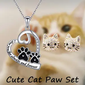 3 Pcs/Set Adorable Alloy Cat Paw Print Necklace Earring Set - Cute Hypoallergenic Jewelry Gift for Girls, Teens, Women Perfect for Birthday, Christmas, Theme Parties, Music Festivals, Back to School Dainty & Fashionable Pet Lover Accessories