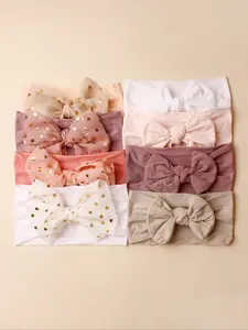 8 Pieces Solid Color Baby Double Bow Headband Set Cute Baby Bow Headband Baby Headband, Baby Big Head Bow, Headbands On Forehead