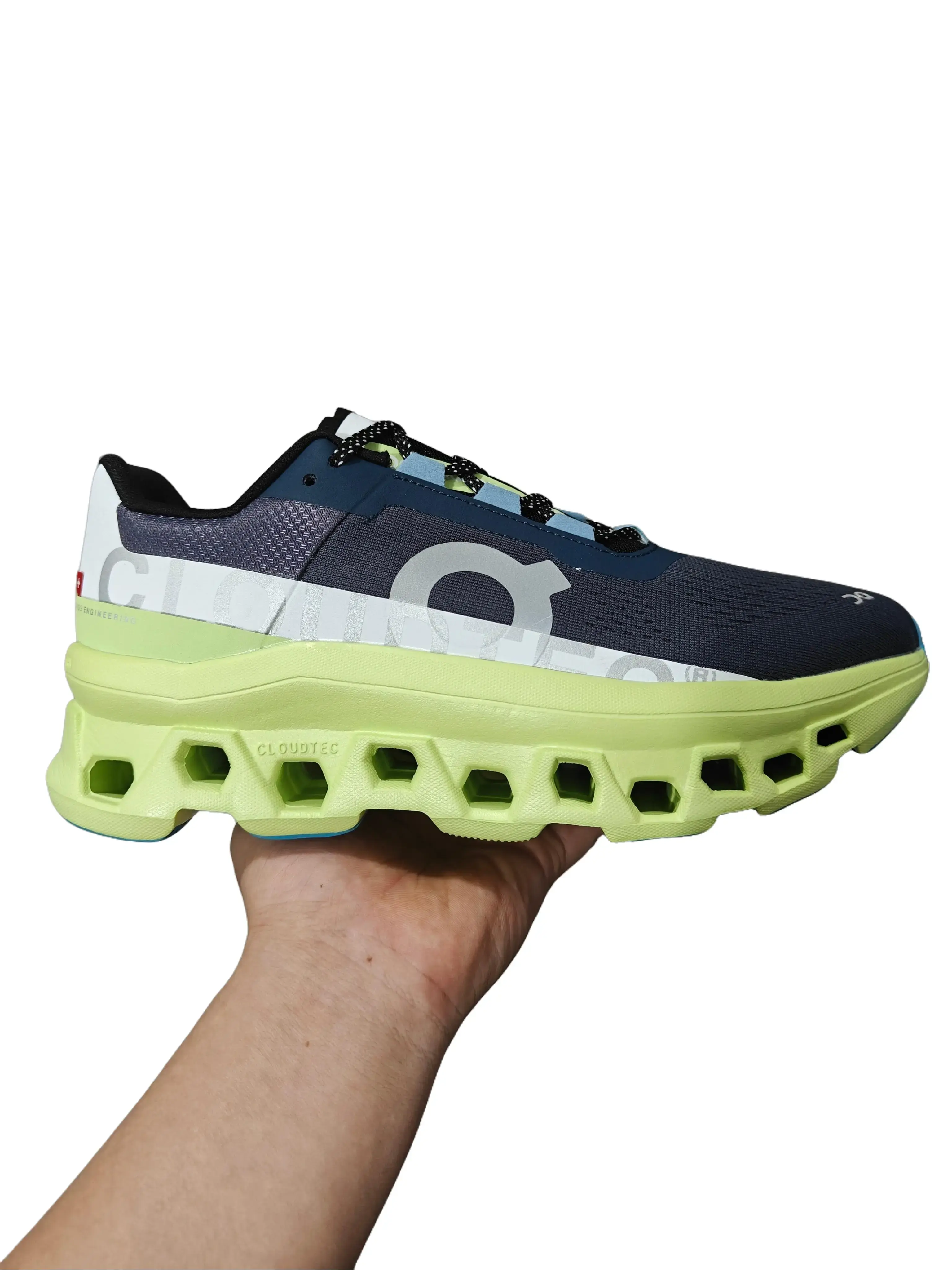 Night Run Reflective Hollow Cushion Running Shoes Navy Neon Green High Density Wear Resistant Mesh Fold Resistant Non Slip Dark Hour Jogging Trainers