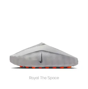 Light Grey Futuristic Mule Slides, Orange Cushioning Sphere Outsole, Perforated Upper, Sports Recovery Tech Slides