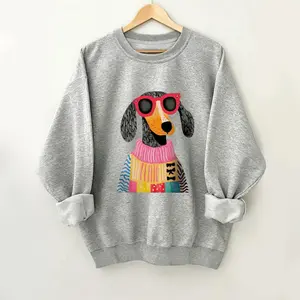 Cute Dog Graphic Oversized Crew Neck Long Sleeve Sweatshirt, Casual Women Pullover