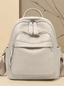 Women's PU Backpack, Elegant Outdoor Travel Bag, Daily Use Girls' Shoulder Bag, Casual Backpack, Plain Pattern, Fall & Winter Style