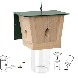 Outdoor Wooden Bee Trap, Pentagon Hanging Wood Bee Traps, Best Bee Catcher, Detachable Chamber Insect Trap