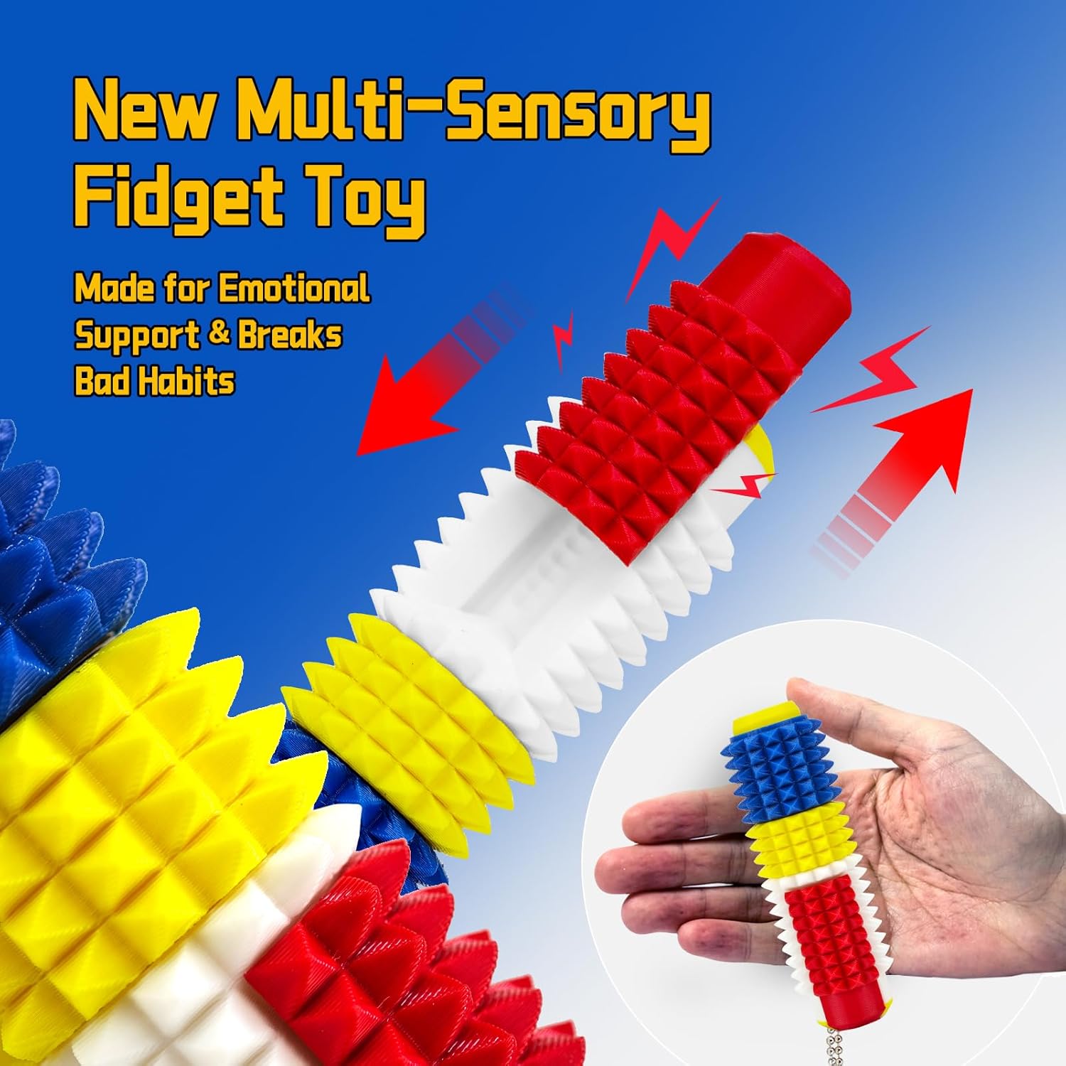 Button Clicks Spinners Portable Stim Tool, Little Ouchies 5-in-1 Design for Stress Relief Spiky Grippie Stim 3D Printed Toys Pain Stim Fidget