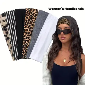 Women's Headbands 6pcs Non-Slip Stretchy Soft Leopard Houndstooth Print Sweat-Wicking Durable Minimalist Style for Everyday Wear