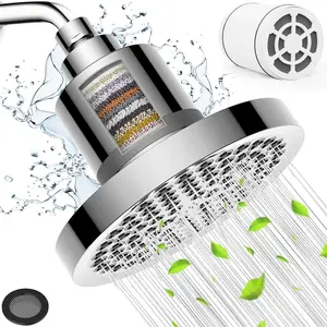 GOESMO 6 Inch Showerhead with Filter - High Pressure Shower Head - Anti-Clogging Silicone Nozzles - 2.5 GPM Removable Restrictor - Easy to Clean Adjustable Replacement & install with Plumbers Tape
