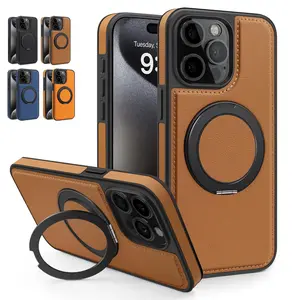 Phone Case with 360-Degree Rotating Magnetic Ring Stand, 1 Count PU Leather Phone Case, Protective Case for iPhone 16 Pro Max 15 14 Plus