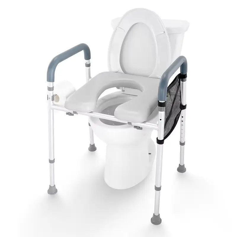SucceBuy Raised Toilet Seat 7-Position Height Adjustment 19.3" - 25.2" 350lbs Weight Capacity with Comfort Padded Aluminum Frame