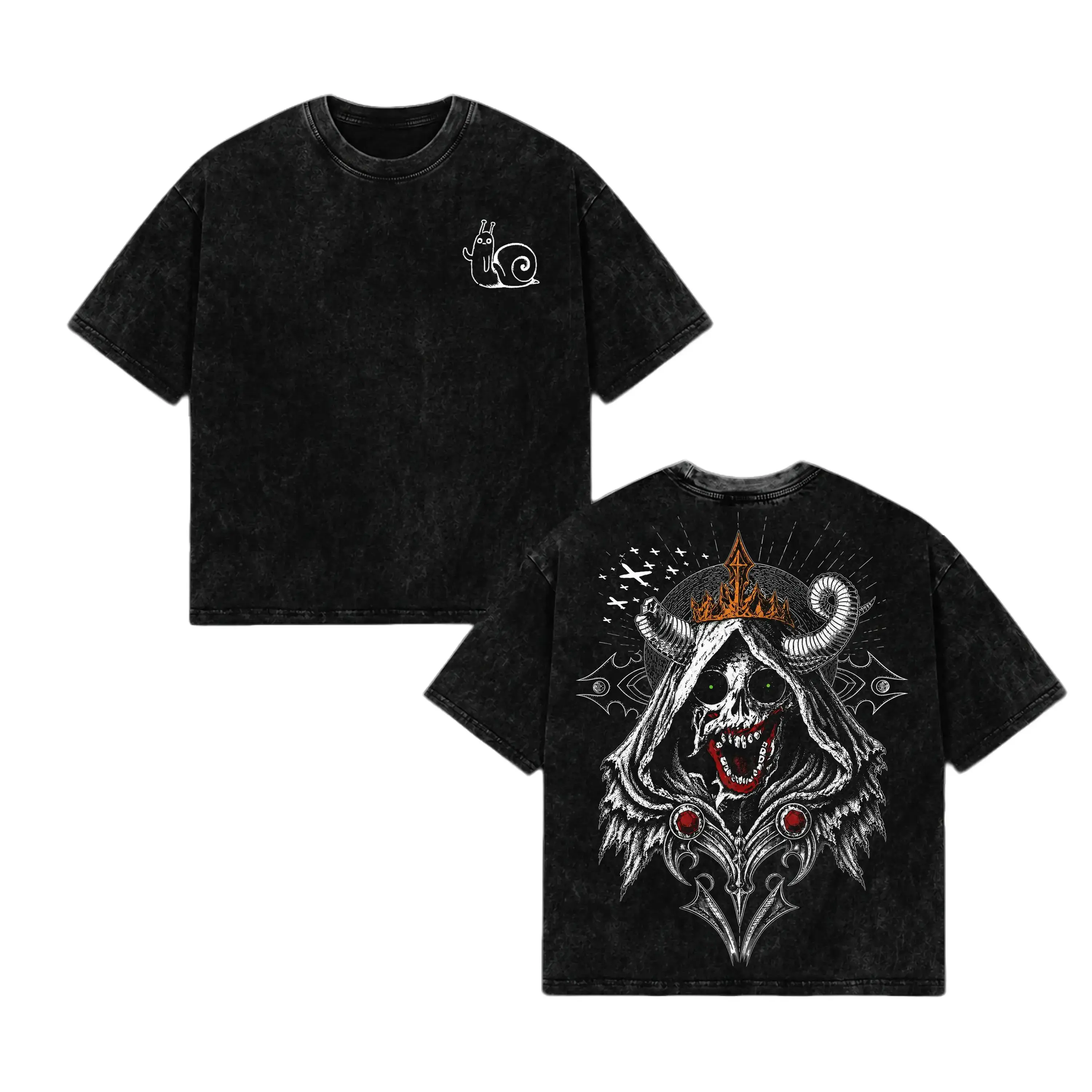 Unisex Adventure Time Lich Vintage Washed Oversized Casual Classic Short-Sleeve T-Shirt - Heavyweight Cotton, Double-Printed Dark Fantasy Graphic, Retro Gothic Seamless Streetwear Tops, Fan Merch Gift, Shortsleeve