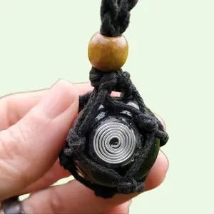 Energetic tool- Orgone technology- EMF Shielding Necklace Adjustable Pendant 100% Orgonite Silver Sphere with Boho-Style Braided Cord, Gold Accents & Unique Charm, Casual Male Accessory crystal