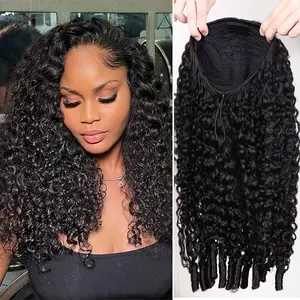 PerisModa 15A Half Wig Human Hair 200% Density Burmese Curly Glueless Wigs Human Hair with Spiral Curly End 3 IN 1 Kinky Curly Human Hair Half Wig With Drawstring Beginner Friendly Curly Wig For Women Seamless Clip Ins Flip Over Natural Color 14-30 Inch