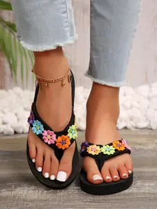 Women's Fashionable Flower Designed  Sandals, Casual Comfortable Flat Sandals for Summer, Lightweight Breathable Shoes for Daily Wear, Girl, Floral Design Sandals