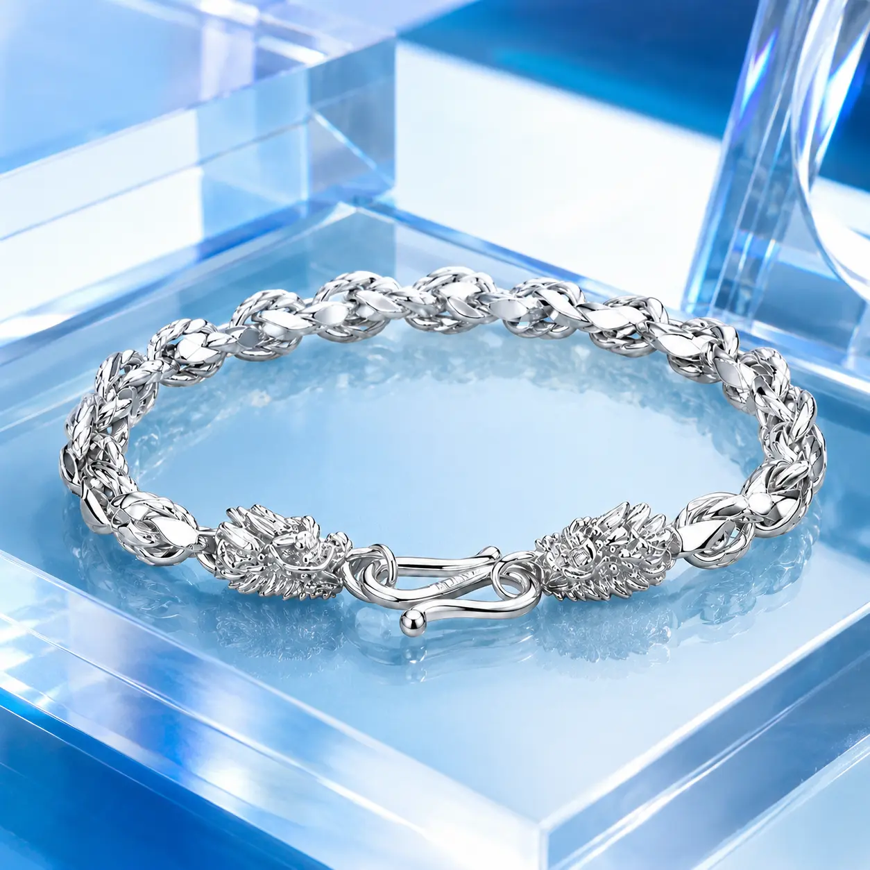 Y2K Dragon Link Silver Bracelet, Chunky Silver Dragon Chain Bracelet, Streetwear Dragon Charm Bracelet, Vintage Silver Link Bracelet