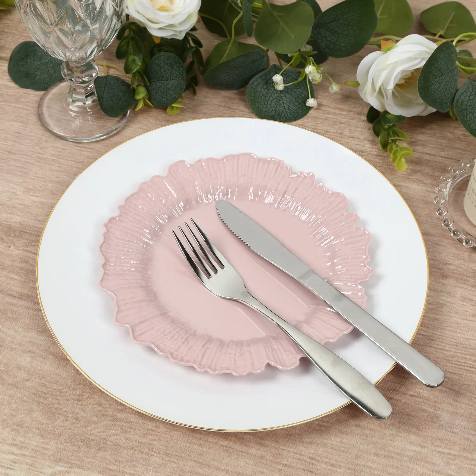 Blush Pink Disposable Plastic Salad Plates - 20-Pack 7" Nice Disposable Plates, Festival Party Tableware for Wedding, Anniversary, Birthday, Baby Shower Appetizer Supplies