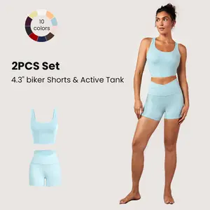 GLOWMODE 2PCS FeatherFit Active Tank and 4.3" Crossover Biker Shorts Set