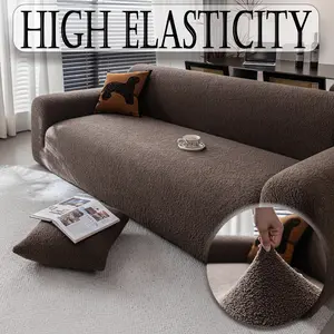 Teddy Velvet Sofa Set + Pillow Case, Washable, Elastic, Scratch & Slip Proof, All Seasons, Fits 1-4 Person Sofas, Living Room Decor