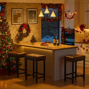 Unikito Modern PU Leather Saddle Bar Stool, 24" Counter-Height with Durable Metal Base & Footrest – Ergonomic, Easy Assembly, Ideal for Kitchen Island