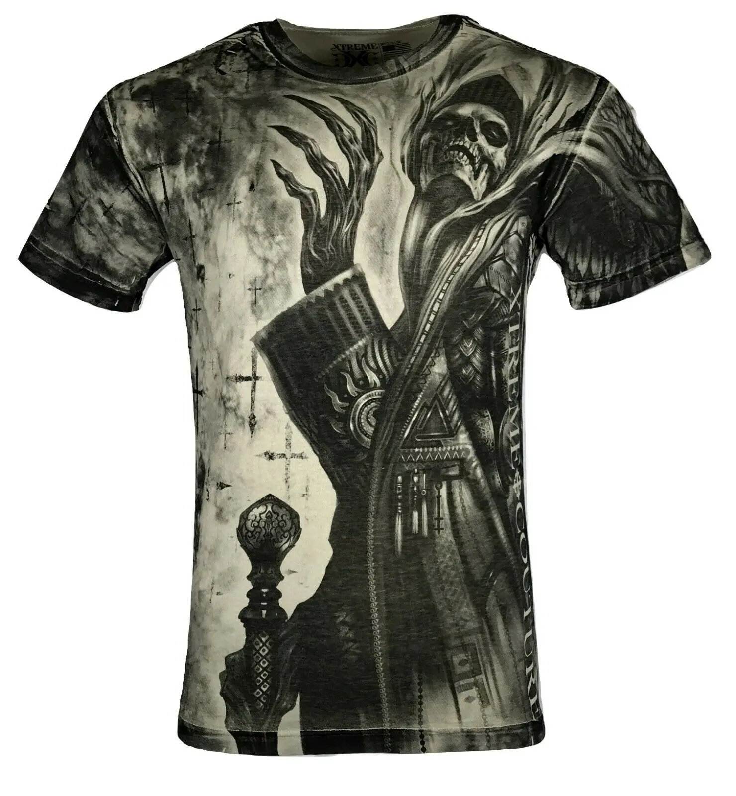 Xtreme Couture by Affliction Men's Cotton Apothecary Crewneck T-Shirt - Casual Streetwear Short-Sleeve Gothic Biker Top with Printed Front, Fitted Cut, Round Neck
