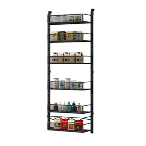 fathersdaygift Over The Door 6-Tier Pantry Organization and Storage,Metal Adjustable Hanging Spice Rack Shelves, Cabinet Door Organizer for Kitchen Easy Install