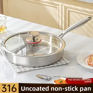 Professional Grade 316 Stainless Steel Skillet No Coating Non Stick Pan For All Stovetops Including Induction Perfect For Sauteing And Frying