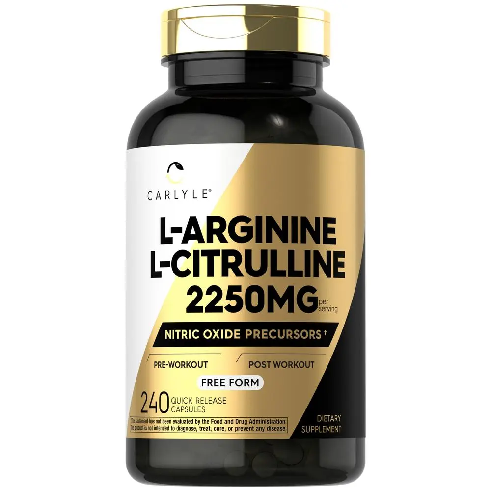 Carlyle L-Arginine L-Citrulline Supplement | 2250mg | 240 Capsules | Nitric Oxide Precursors | Free Form | Non-GMO & Gluten Free Carlyle L-Arginine L-Citrulline Supplement | 2250mg | 240 Capsules | Nitric Oxide Precursors | Free Form | Non-GMO & Gluten Free