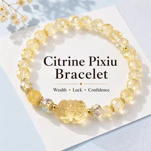 Citrine Pixiu Bracelet - Yellow Crystal Jewelry for Wealth Luck and Confidence