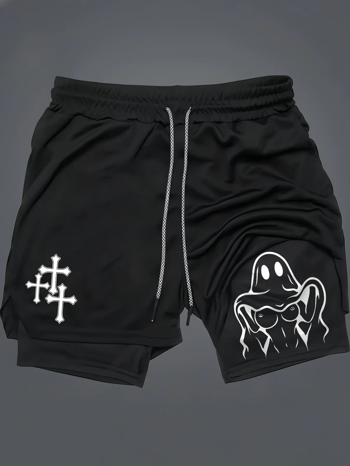 Sexy Lady Ghost Print Menswear 80s 90s Oversized 2 in 1SingletMuscle Shorts Athleisure Street Shorts Summer Simple LetterBlack Polyester Fabric ElasticWaistband Drawcord Tropical CasualBreathable Quick-Drying AnimeGraphic Gifts Comfy Breathable Shorts