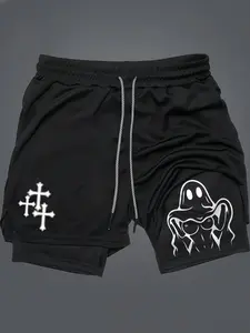 Sexy Lady Ghost Print Menswear 80s 90s Oversized 2 in 1SingletMuscle Shorts Athleisure Street Shorts Summer Simple LetterBlack Polyester Fabric ElasticWaistband Drawcord Tropical CasualBreathable Quick-Drying AnimeGraphic Gifts