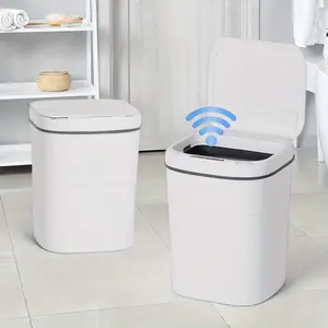 3.7gal Smart Automatic Sensor Trash Can | White, Hands-Free Motion Activated, Battery-Powered, Compact Design for Bedroom, Office, Kitchen