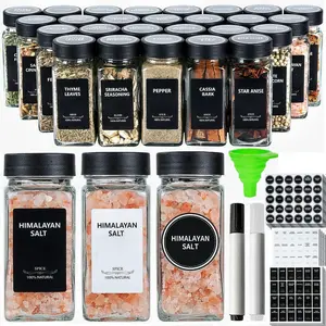 24 Glass Spice Jars with Label-4oz Spice Containers with Black Lids and Shaker Lids,3 Sets of Spice Labels 1 Collapsible Funnel 2 Erasable Markers (24, Black) Kitchen Seasoning Kitchen Seasoning