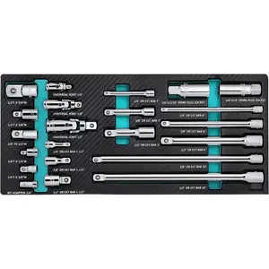 22- Drive Tool Accessory Set, Including 1/4 3/8 1/2 Extension Bars, Socket Adapters, Universal Joints, Spark Plug Sockets, Professional Socket Accessories, Cr-V Steel, EVA  Package