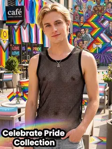 Pride Month 2026 Men's Mesh Sleeveless Tanktop Rainbow Shirt, Unisex Sporty Vest, Breathable Comfort, Party Nightwear, Spring Summer