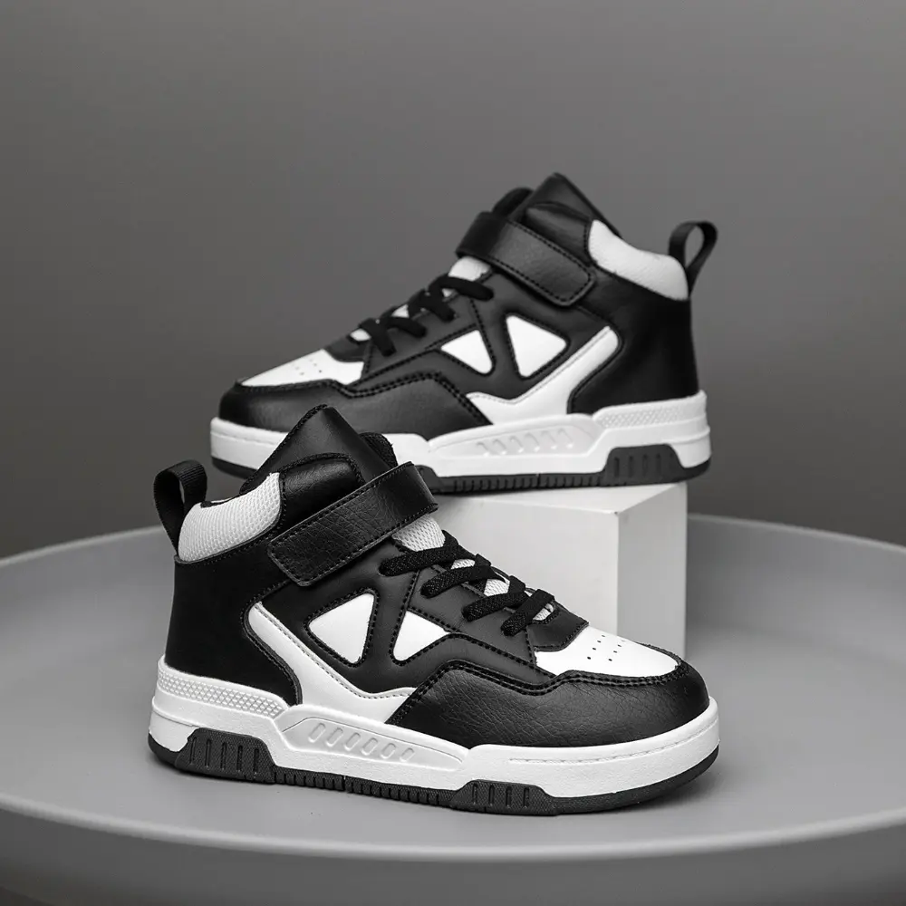 Boys' Black High-Top Sports Shoes - 1 Pair All-Year Comfortable Soft Casual Sneakers for Older Kids, Suitable for Girls