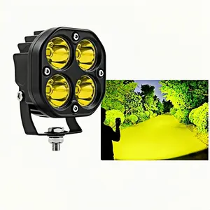 High-End 4 LED Beads Amber Spotlight, 12V/24V Flood & Focus Driving Light, Strong Rain Fog Penetration, cube pod ,Optical Lens Long Range with Premium Heat Dissipation for Motorcycle Truck SUV ATV UTV Dual Color rocker switch hoo