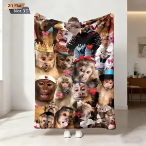 1pc Funny Monkey Print Flannel Blanket With Multiple Sizes, Soft And Comfortable Nap And Leisure Blanket. Ideal gift for family & friends