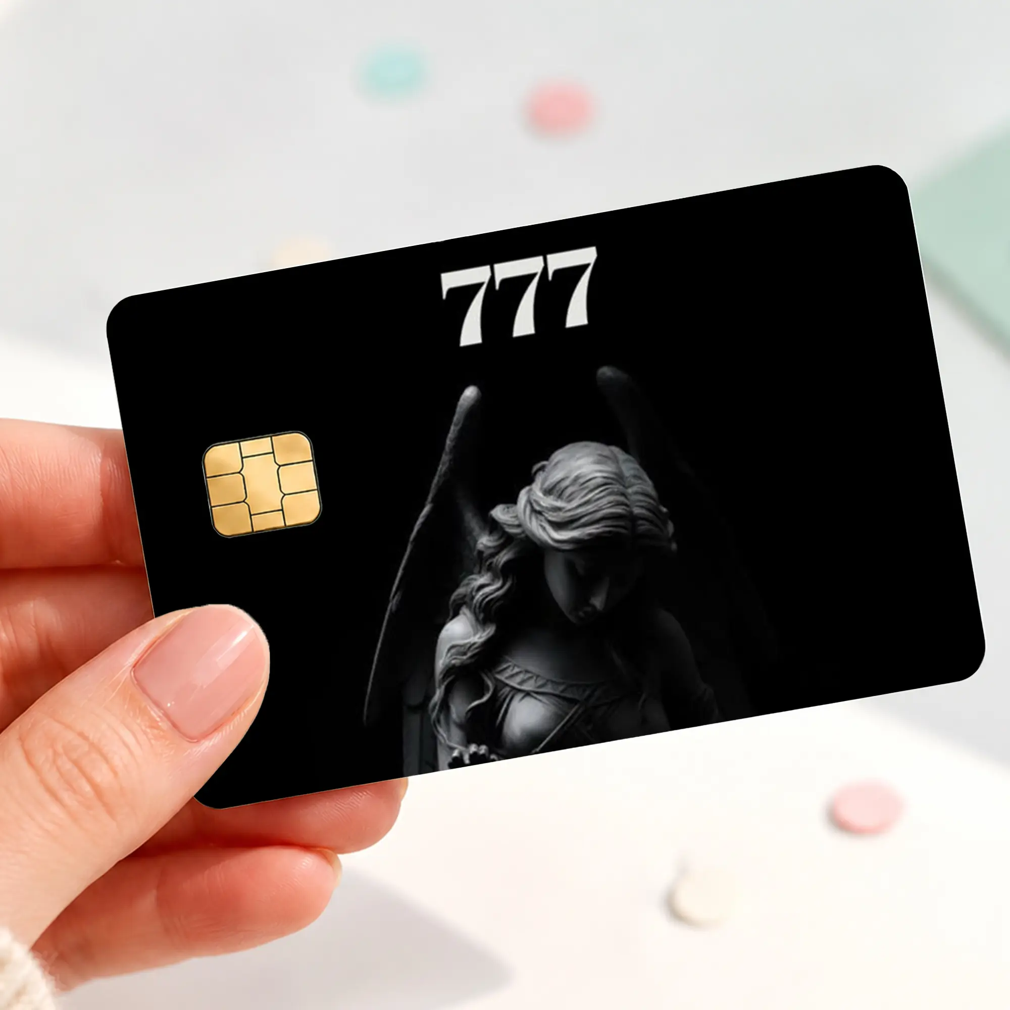 777 Dark Angel Credit Card Skin Sticker, Angel Number Gothic Debit Card Cover, Black Spiritual Bank Card Decal, Lucky Celestial Card Wrap Gift