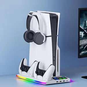 Multifunctional Cooling Stand for PS5/Slim/Pro, Console Cooling Station with RGB Light, Console Accessories for PS5/Slim/Pro, for Headphones, Gaming Items, Controller, Game