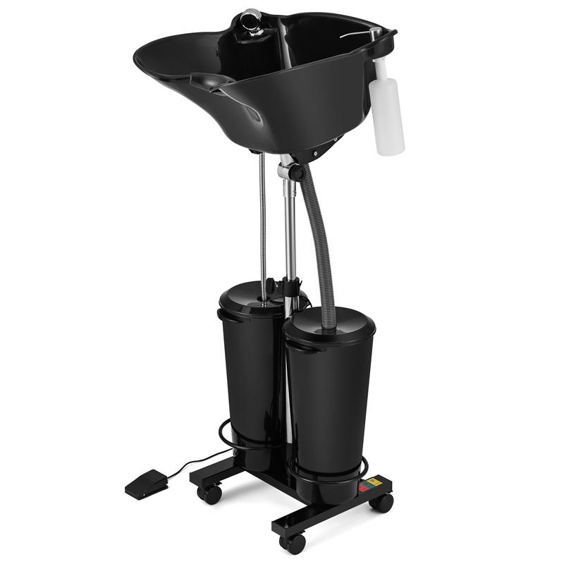 Portable Adjustable Shampoo Bowl with Electric Pump Hair Washing Station Includes 2 Buckets Drain Hoses High-Pressure Sprayer Foot Pedal Switch